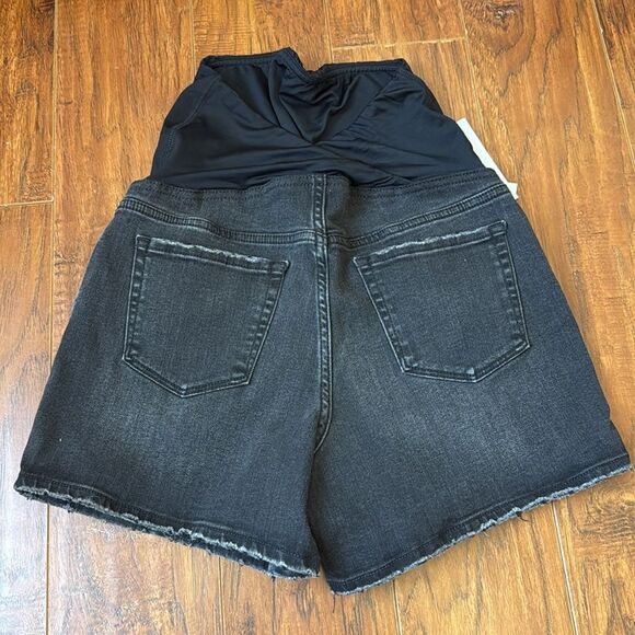 NWT Isabel Maternity Size 14 Midi Short Denim Black Jean Shorts Crossover Panel - Picture 5 of 6